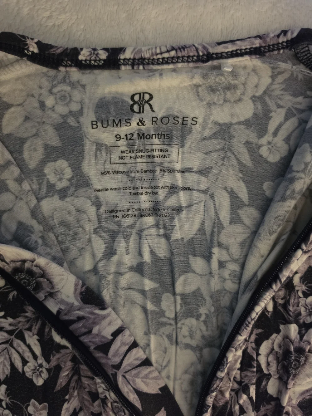 Bums & Roses Skulls & Roses Bamboo Zippy 9-12m